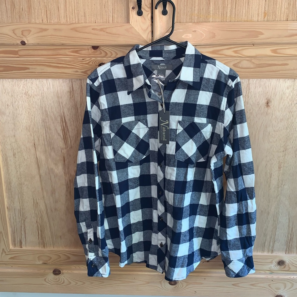 Natural Reflections NWT blue plaid flannel shirt size M